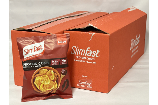 SlimFast BBQ Protein Crisps – Healthy Low-Calorie Snack (96 Calories, 6.7g Protein) – High-Protein Popped Soy & Potato Treat for Weight Loss – 24 x 23g Multipack