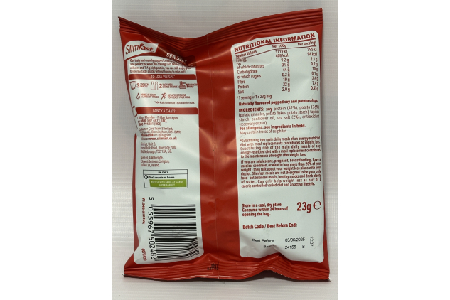SlimFast Protein Crisps Sea Salt – Low-Calorie Healthy Snack (94 Calories, 7.4g Protein) – High-Protein Popped Soy & Potato Chips for Weight Loss – 12 x 23g Multipack