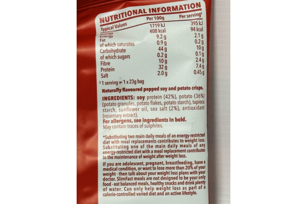 SlimFast Protein Crisps Sea Salt – Low-Calorie Healthy Snack (94 Calories, 7.4g Protein) – High-Protein Popped Soy & Potato Chips for Weight Loss – 12 x 23g Multipack