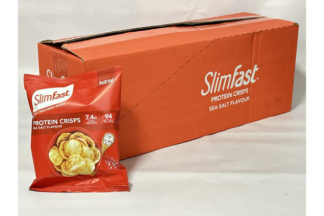 SlimFast Protein Crisps Sea Salt – Low-Calorie Healthy Snack (94 Calories, 7.4g Protein) – High-Protein Popped Soy & Potato Chips for Weight Loss – 12 x 23g Multipack
