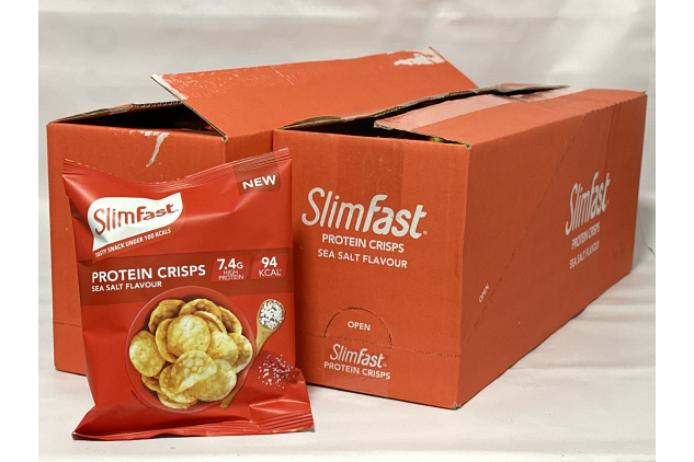 SlimFast Protein Crisps Sea Salt – Low-Calorie High-Protein Snack (94 Calories, 7.4g Protein) – Healthy Popped Soy & Potato Chips for Weight Loss – 24 x 23g Multipack