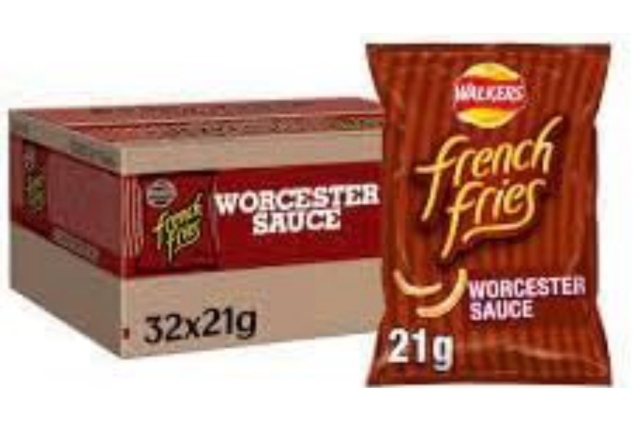 Walkers French Fries Crisps 32 x 21g Bags (Worcester / Worcestershire Sauce) BBE23/11/2024