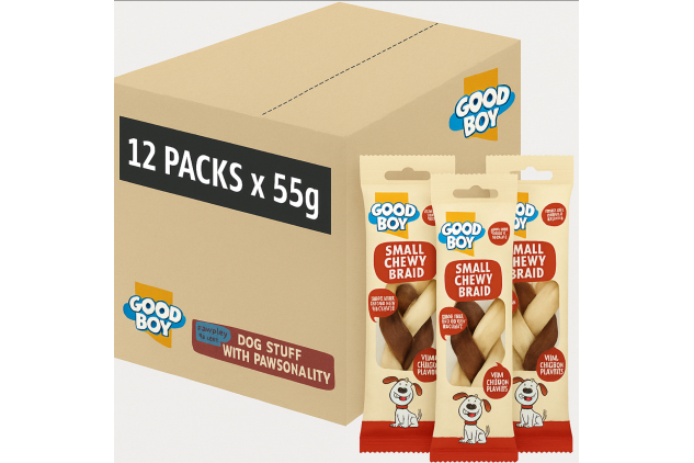 Good Boy Small Chewy Braids for Dogs – Beef Flavour – 55g Each – Case of 12