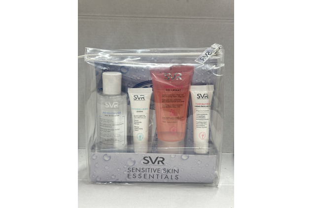 SVR Sensitive Skin Essentials Skin Care Travel Kit Cleanser Moisturiser Soothing Cream Set With Travel Pouch
