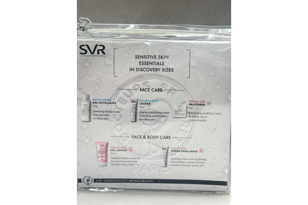 SVR Sensitive Skin Essentials Skin Care Travel Kit Cleanser Moisturiser Soothing Cream Set With Travel Pouch
