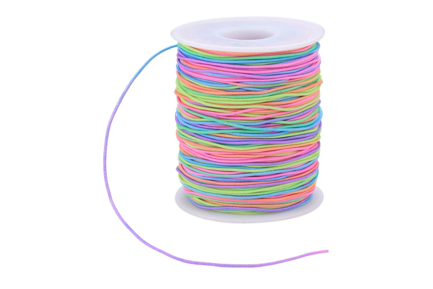Elastic Cord, Beading Cords Threads, Rainbow Color Stretch String Cord, Fabric Crafting String for Bracelet, Jewelry, Necklace, Craft Making, Braided Hair Tie, Pony Beads (1mm, 100m)