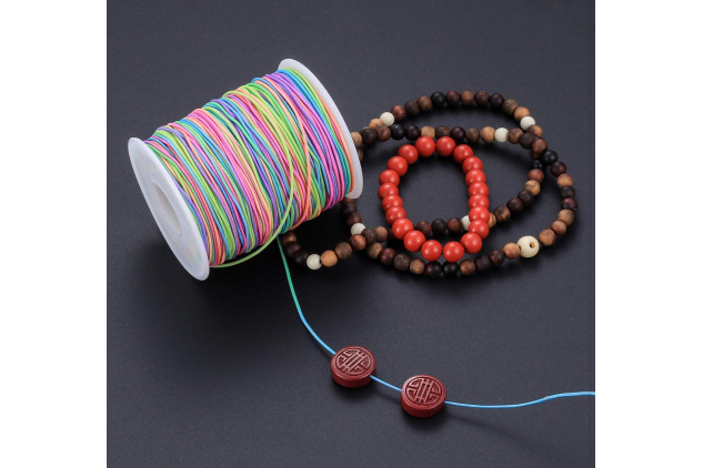 Elastic Cord, Beading Cords Threads, Rainbow Color Stretch String Cord, Fabric Crafting String for Bracelet, Jewelry, Necklace, Craft Making, Braided Hair Tie, Pony Beads (1mm, 100m)