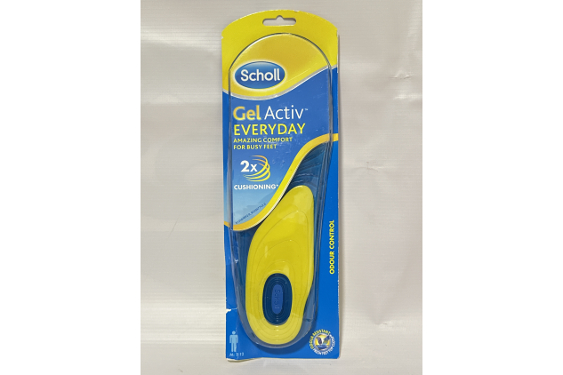 Scholl GelActiv Men’s Insoles – Everyday Comfort, UK Size 7–12, 1 Pair | OPENED OUTER PACKAGING