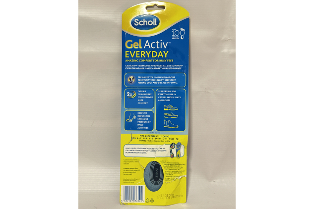 Scholl GelActiv Men’s Insoles – Everyday Comfort, UK Size 7–12, 1 Pair | OPENED OUTER PACKAGING