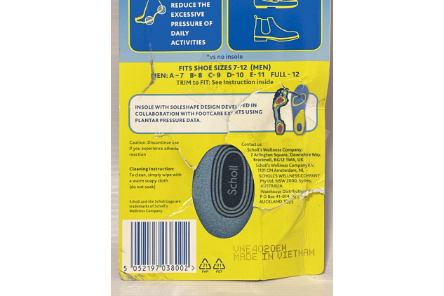 Scholl GelActiv Men’s Insoles – Everyday Comfort, UK Size 7–12, 1 Pair | OPENED OUTER PACKAGING