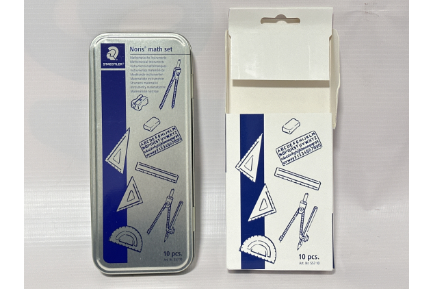 STAEDTLER 557 10 Noris Maths Set with Storage Tin (10 Pieces including Compass, Ruler, Protractor and Set Squares)