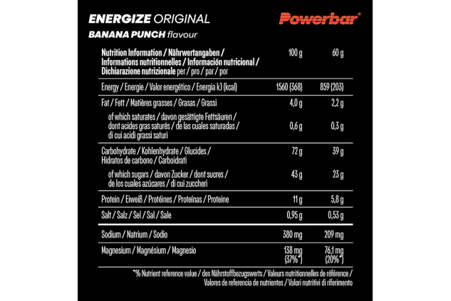 Power Bar Energize Original Banana Punch 12 X 55g - High Carb Energy Bar + C2MAX Magnesium and Sodium