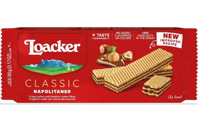 Loacker Classic Napolitaner – Hazelnut Cream Wafer – 90g Bar – Crispy & Delicious Snack