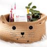 Cat Storage Basket Woven Organiser with Ears Decorative Pet Toy Cute Bin Cotton Rope Basket for Gift Cat Dog Toy Container Nursery Room(8.3 x 4.7 Inch,Khaki)