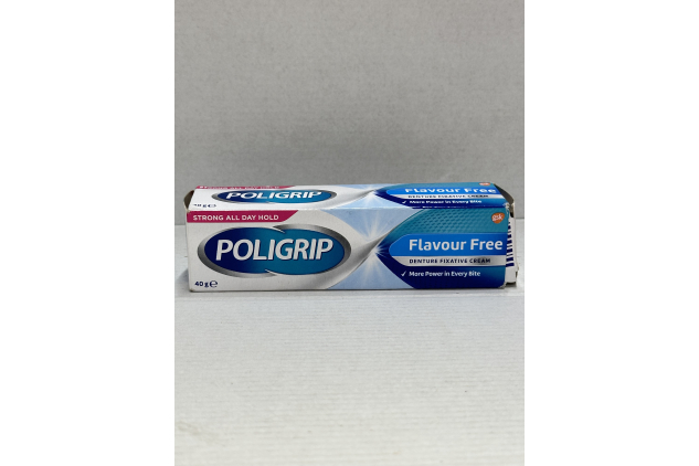 Poligrip Denture Adhesive Fixative Cream, Adhesive Flavour Free for strong all-day hold of dentures 40g