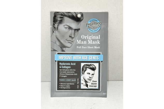 Sheet Face Mask For Men, Mens Skincare Bamboo Sheet Mask, Anti-Ageing With Hyaluronic Acid + Collagen For Clean Shaven Men