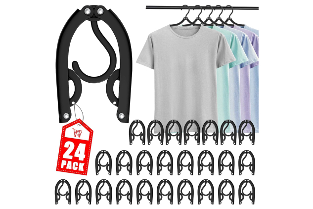 24 Pcs Travel Hangers - Portable Folding Clothes Hangers Travel Accessories Foldable Clothes Drying Rack for Travelling (Black)