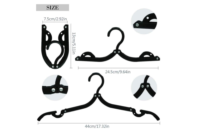 24 Pcs Travel Hangers - Portable Folding Clothes Hangers Travel Accessories Foldable Clothes Drying Rack for Travelling (Black)