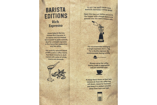 Douwe Egberts Rich Espresso Coffee Beans – Dark Roast Barista 1kg Bag
