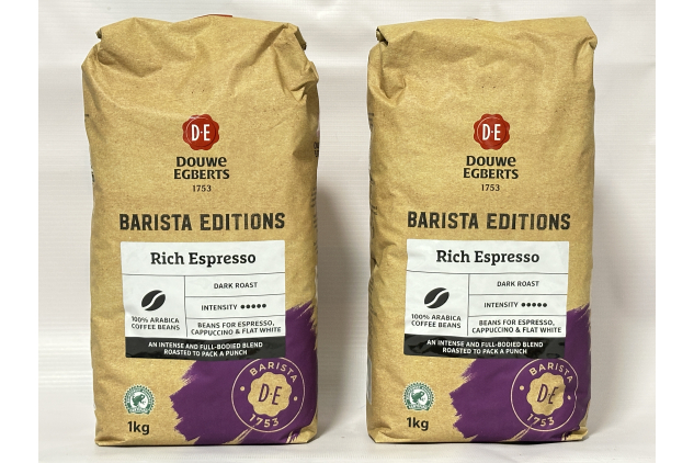 Douwe Egberts Rich Espresso Coffee Beans 2kg (2 x 1kg) – Barista Dark Roast Whole Beans