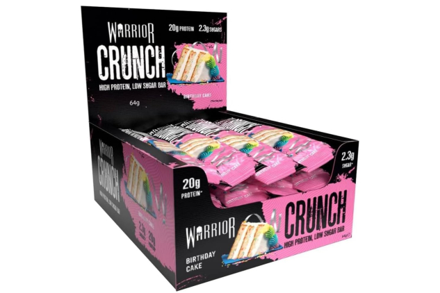 Warrior Crunch Protein Bars – Birthday Cake, 20g Protein, Low Sugar, 12 x 64g
