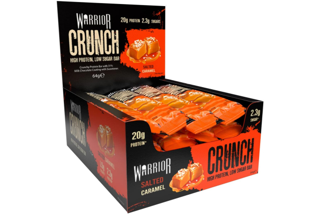 Warrior Crunch Protein Bars – Salted Caramel, 20g Protein, Low Sugar, 12 x 64g