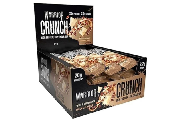 Warrior Crunch Protein Bars – White Choc Mocha, 20g Protein, Low Sugar, 12 x 64g