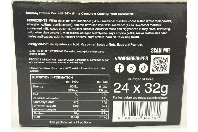 Warrior Crunch Mini Protein Bars 24 x 32g – White Chocolate | 9g+ Protein, Low Sugar Snack