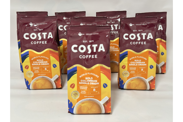Costa Colombian Ground Coffee – 8 × 200g – Single Origin Dark Roast – Intensity 8 – Full-Bodied Flavour, 1.6kg Total