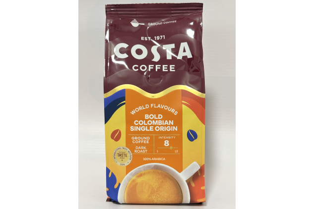 Costa Colombian Ground Coffee – 8 × 200g – Single Origin Dark Roast – Intensity 8 – Full-Bodied Flavour, 1.6kg Total