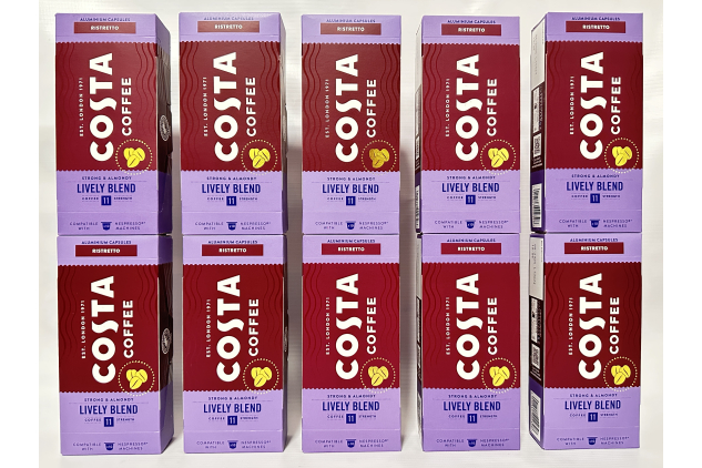 Costa Coffee Ristretto Pods – 100 Aluminium Capsules (10 x 10 Packs) | Intensity 11 | Nespresso Compatible | Medium Roast