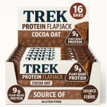 Trek Protein Flapjack Bars Cocoa Oat – 16 x 50g | Vegan, Plant-Based, Gluten Free, 9g Protein Per Bar