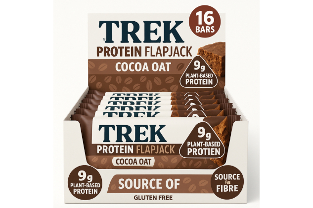 Trek Protein Flapjack Bars Cocoa Oat – 16 x 50g | Vegan, Plant-Based, Gluten Free, 9g Protein Per Bar