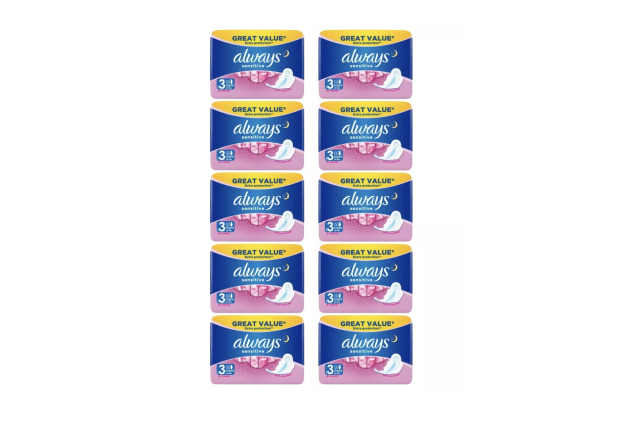 Always Sensitive Ultra Night Sanitary Towels with Wings 10 Count Pack Of 10