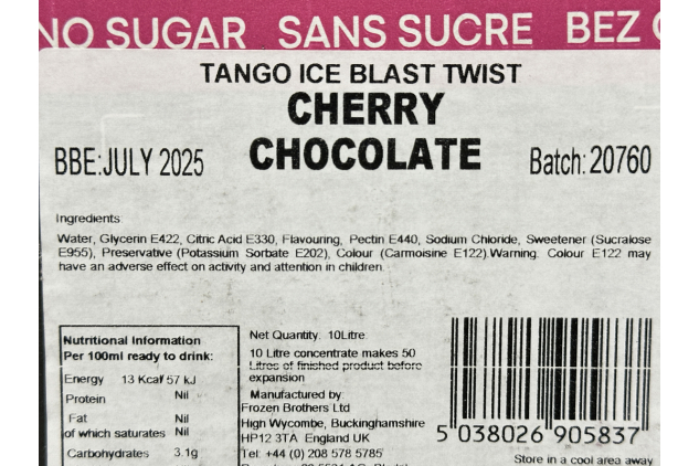 Tango Ice Blast Twist Cherry Chocolate Post-Mix Syrup 10L | Sugar Free Formula
