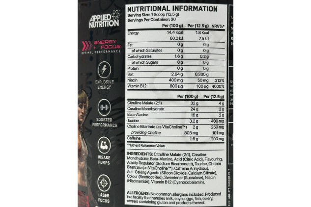 Applied Nutrition ABE Pre-Workout Baddy Berry – 375g – 30 Servings Energy Boost