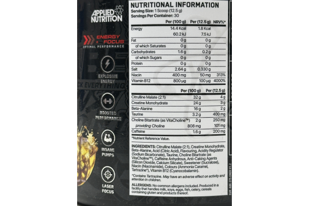 Applied Nutrition ABE Pre-Workout Energy Flavour – 375g – 30 Servings