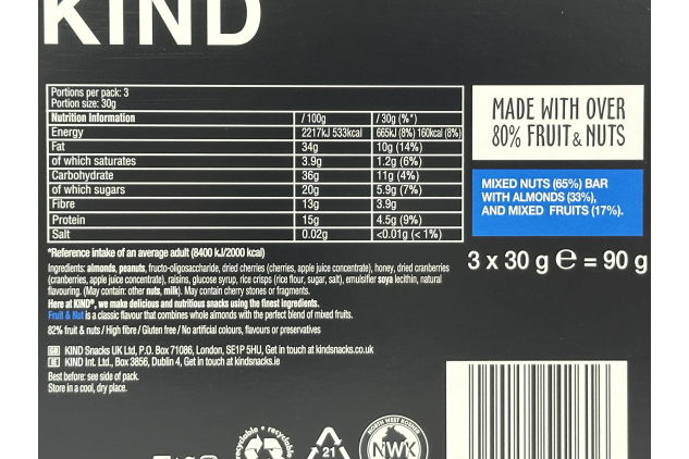 KIND Fruit & Nut Mini Bars – 30 x 30 g | High Fibre, Gluten Free Snack Bars with Almonds & Mixed Fruit