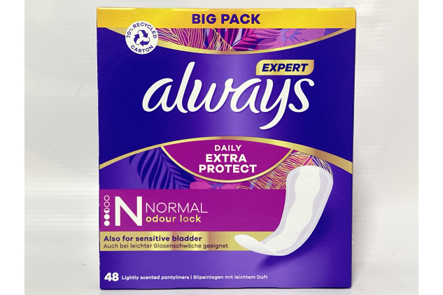 Always Expert Daily Extra Protect Pantyliners – 48 Normal Liners – Light Scent & Odour Lock