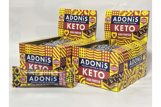 Adonis Peanut Butter & Cocoa Keto Bars – 32×45 g | Vegan • Low‑Sugar • High‑Protein