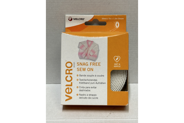 VELCRO Brand Snag Free Sew On Tape - 20mm x 3m - White For Delicate Fabrics