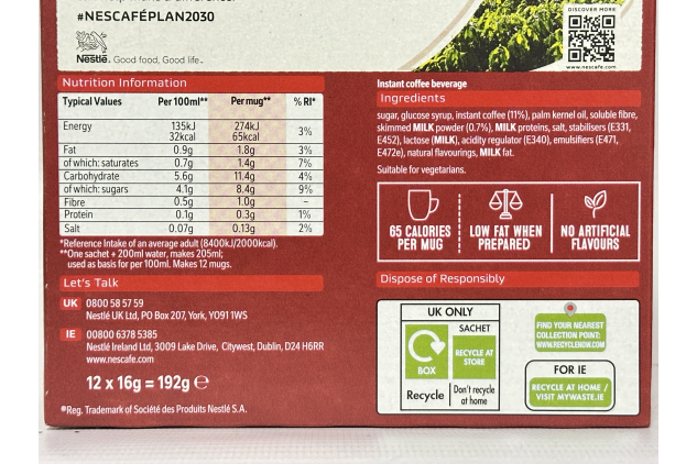 NESCAFE 3 in 1 Original Instant Coffee Sachets – 7 Packs of 12 (84 Servings)