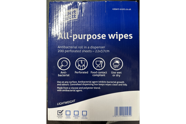 Robert Scott Blue Antibacterial Cleaning Cloths – 200 Pack | Hygienic Disposable All-Purpose Wipes