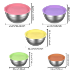 5-Piece Stainless Steel Mixing Bowl Set with Lids + Measuring Spoons & Whisk