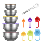5-Piece Stainless Steel Mixing Bowl Set with Lids + Measuring Spoons & Whisk