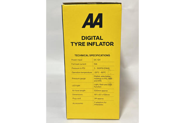 AA 12V Digital Tyre Inflator AA5502 – Portable Air Compressor for Car, Bike & Inflatables – Compact, Easy to Use