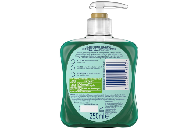 Carex Christmas Edition Antibacterial Hand Wash Eucalyptus & Cedar – 12 x 250ml Bulk Pack – Cleans & Protects Hands | Festive Fragrance