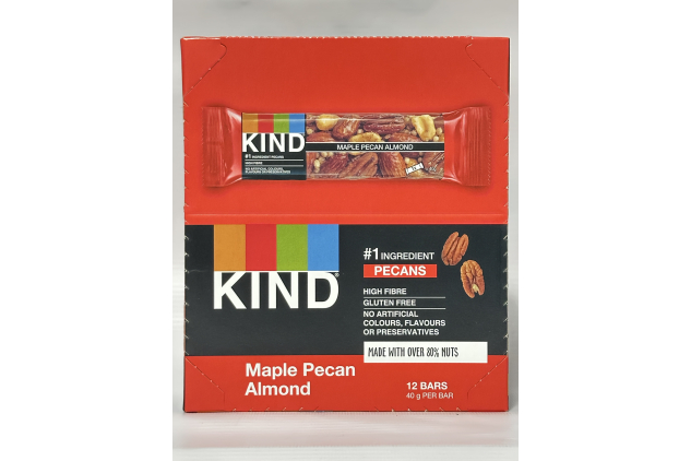 KIND Maple Pecan Almond Bars – 24 × 40g – Gluten-Free, High Fibre Snack – No Artificial Colours or Preservatives