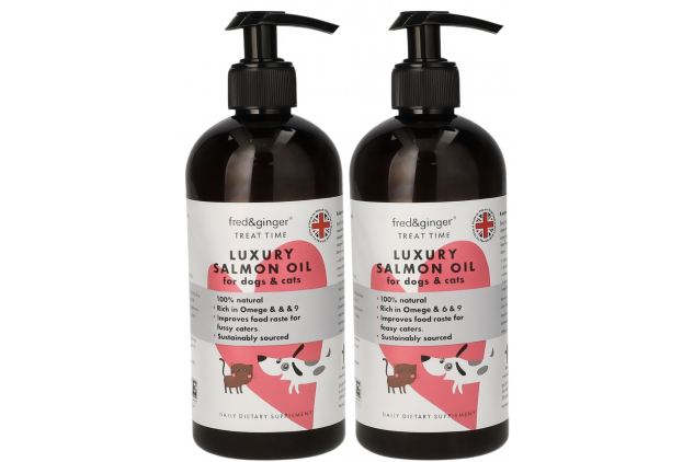 Fred & Ginger Salmon Oil for Dogs & Cats – 2 × 500ml – Omega 3, 6 & 9 Supplement – Joint, Skin & Immune Support – Natural Pet Food Topper