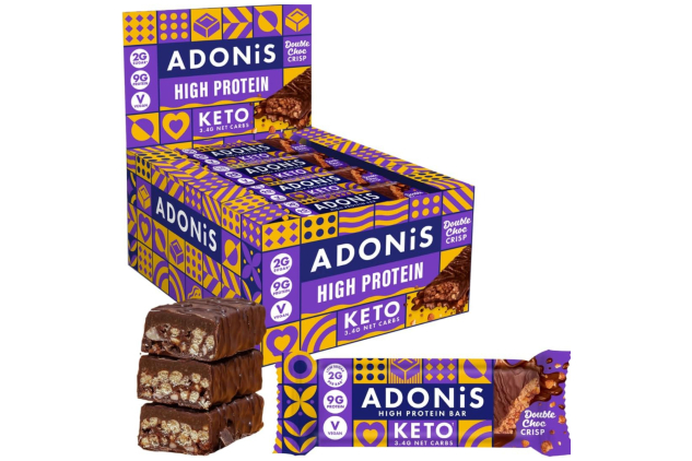 ADONIS Keto High Protein Bars – Double Chocolate Crisp – 16 × 45g – Low Carb & Vegan
